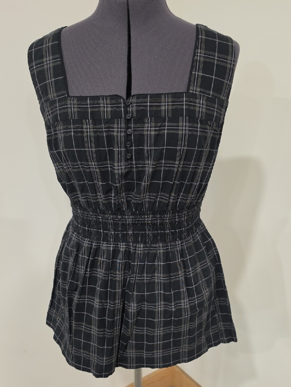 Merona Black Windowpane Grid Sleeveless Top